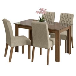 Conjunto Sala de Jantar Mesa Tampo de Vidro 4 Cadeiras Celina Madesa - 2