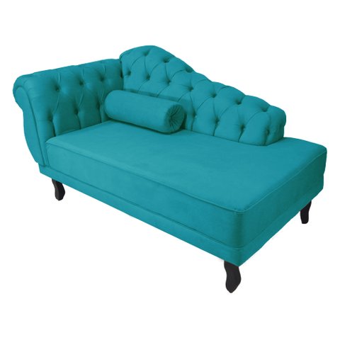 Recamier Decorativo Divã Larissa Lado Direito Suede Azul Tifany Pés Madeira Mz Decor