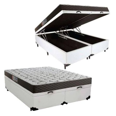 Cama Box Baú Queen Colchão Mola Bonnel Belos Sonhos + Box Sintético 69x158x198 Bege