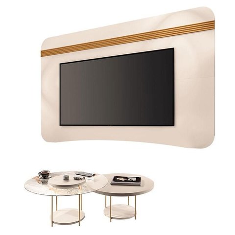 Painel Suspenso Armony Off White Cinamomo com Kit Mesa de Centro Sky Off White - Hb Móveis