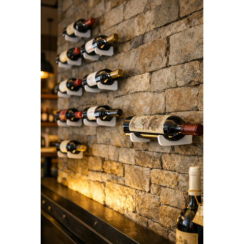 Kit 6 Suportes Embutidos Porta Garrafa de Vinho Adega Vertical Fixação de Parede Aço Robusto Branco