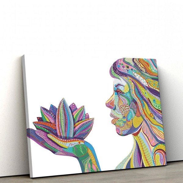 Quadro Decorativo em Tecido Canvas 60x90cm Mulher colorida abstrato - 1