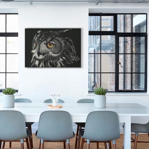 Quadro Decorativo em Tecido Canvas 60x90cm Coruja pb - 2