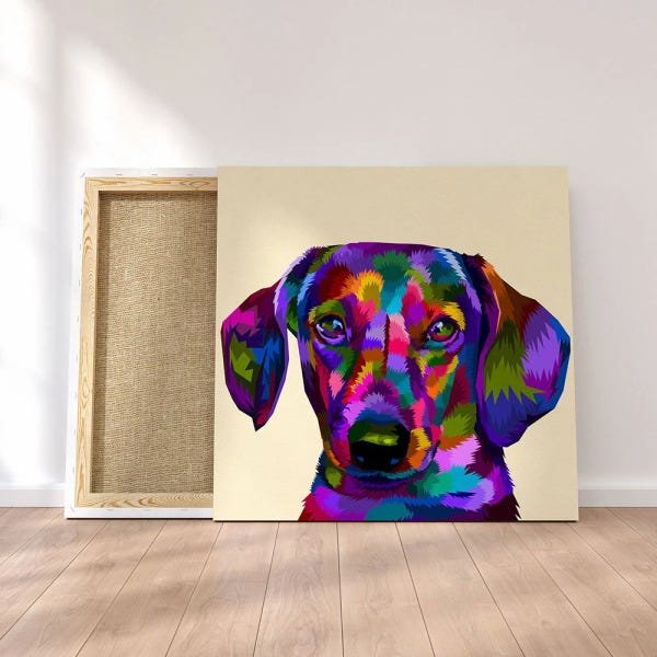 Quadro Decorativo em Tecido Canvas 60x60cm cachorro colorido - 1