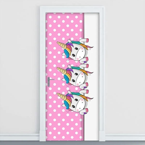Adesivo Decorativo de Porta - Unicórnios - Rosa - 2658cnpt - 2