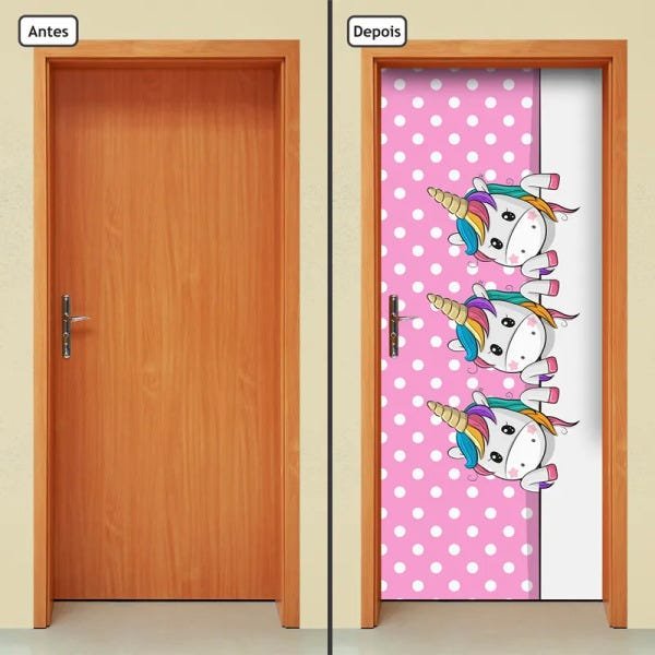 Adesivo Decorativo de Porta - Unicórnios - Rosa - 2658cnpt - 3
