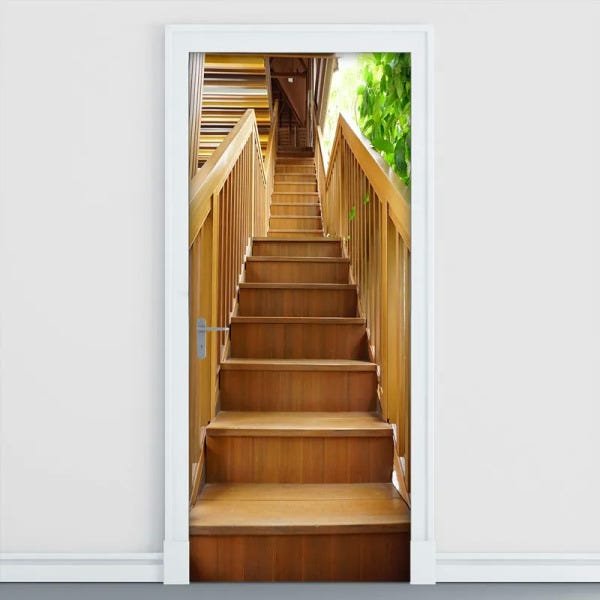 Adesivo Decorativo de Porta - Escada de Madeira - 2481cnpt - 2