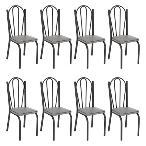 Kit 8 Cadeiras de Cozinha Alabama Estampado Platina Pés de Ferro Preto - Pallazio