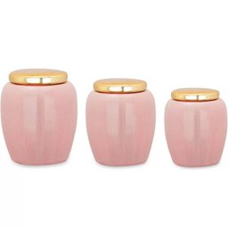 Kit Pote Rosa e Dourado em Cerâmica 3 Pcs 8945 Mart - 1