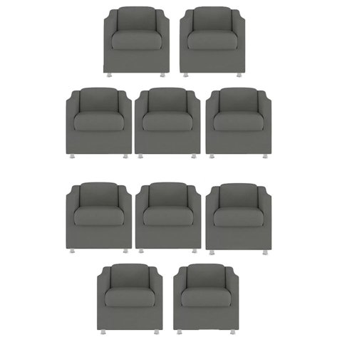 Kit 10 Poltronas Decorativa Reforçada Recepção Clinica Salão Suede:cinza