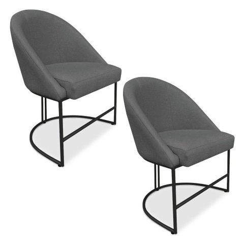 Kit 02 Cadeiras Poltrona de Jantar Bela Veludo Grafite Base Metálica Industrial Preto - Pallazio