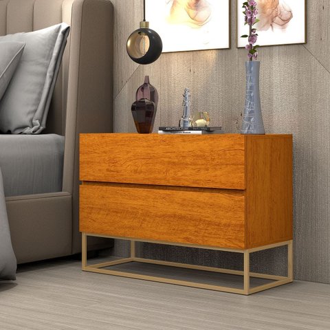 Kit Mesa de Cabeceira Eros 60 Base Dourada Mm:naturale
