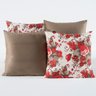 Kit com 4 Almofadas Cheias Decorativas Floral Vermelho e Caqui 04 Peças com Refil - 1