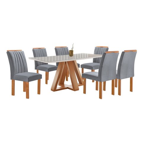 Mesa Kyra 170CMX90CM 6 Cadeiras Arizona Tampo Smart Plus Vidro Off White
