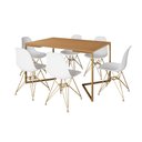 Ver imagem 2 de Mesa Jantar Industrial Retangular 137x90cm Canela Base V com 6 Cadeiras Eames Eiffel Brancas Base Do