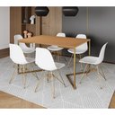 Ver imagem 1 de Mesa Jantar Industrial Retangular 137x90cm Canela Base V com 6 Cadeiras Eames Eiffel Brancas Base Do