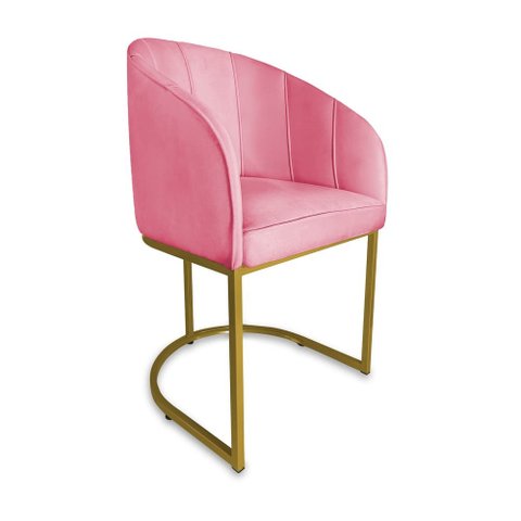 Poltrona Mia Suede Rosa Base Metálica Dourada - Belliv Decor