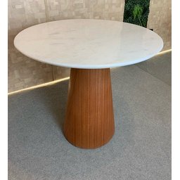 Mesa de Jantar Cone 70cm Base Madeira Natural Mogno e Tampo Mármore Branco Extra - 1