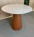 Ver imagem 1 de Mesa de Jantar Cone 70cm Base Madeira Natural Mogno e Tampo Mármore Branco Extra