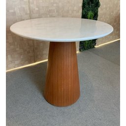 Mesa de Jantar Cone 70cm Base Madeira Natural Mogno e Tampo Mármore Branco Extra - 2