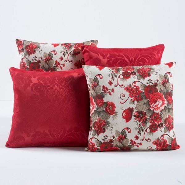Kit Capas de Almofadas Decorativas Floral Vermelho/Caqui 04 Peças - 2