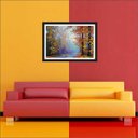 Ver imagem 3 de Quadro Decorativo Paisagem Árvores Abstrato Salas Decorações Recepção Interiores Com Moldura