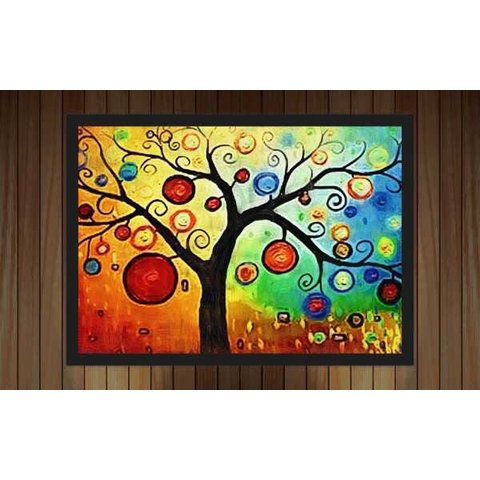 Quadro Decorativo Árvore Abstrato Linhas Arte Modernas Salas Decorações Recepção Com Moldura