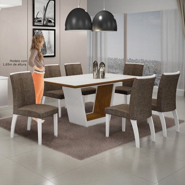 Conjunto Sala de Jantar Mesa Tampo MDF/Vidro 6 Cadeiras Linho Alemanha Leifer Flex Color - 10