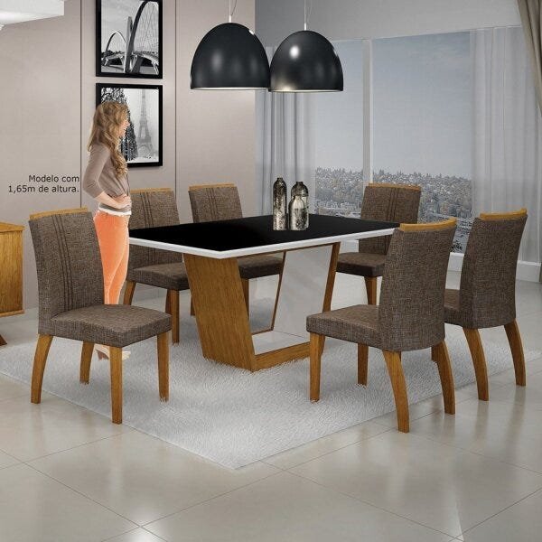 Conjunto Sala de Jantar Mesa Tampo MDF/Vidro 6 Cadeiras Linho Alemanha Leifer Flex Color - 10