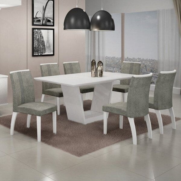Conjunto Sala de Jantar Mesa Tampo MDF/Vidro 6 Cadeiras Alemanha Leifer Flex Color - 3