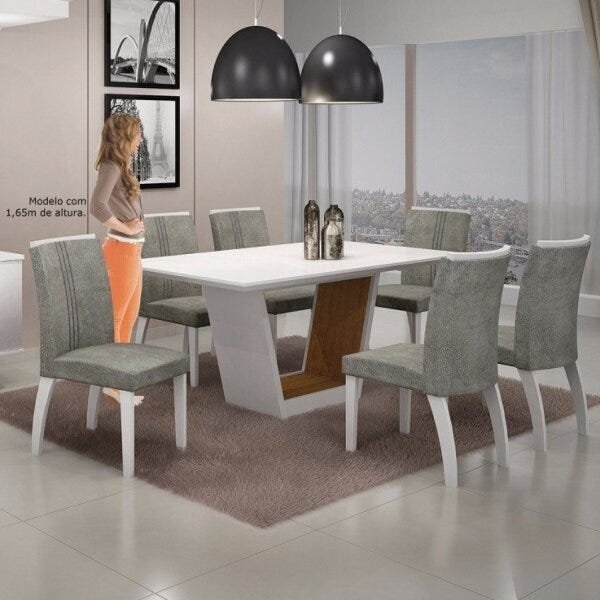 Conjunto Sala de Jantar Mesa Tampo MDF/Vidro 6 Cadeiras Alemanha Leifer Flex Color - 10