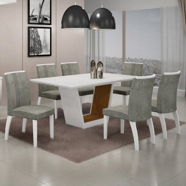 Conjunto Sala de Jantar Mesa Tampo MDF/Vidro 6 Cadeiras Alemanha Leifer Flex Color - 1