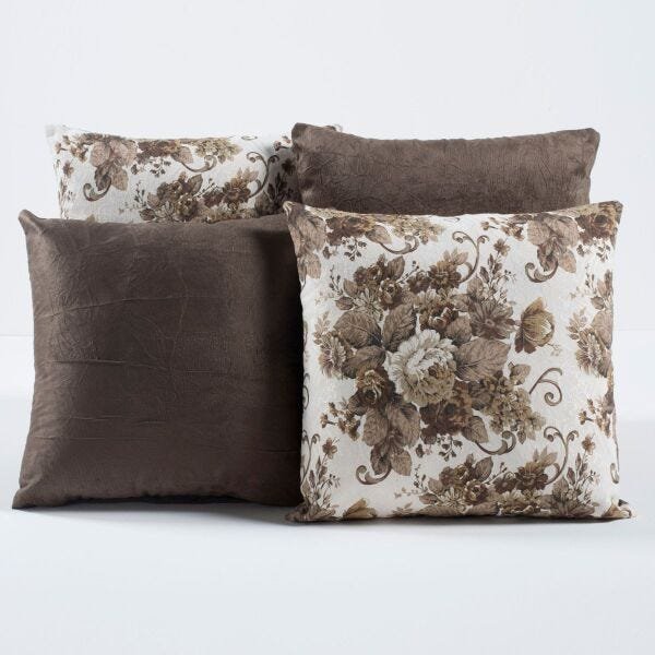 Kit Capas de Almofadas Decorativas Floral Tabaco/Palha 04 Peças - 1