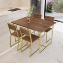 Ver imagem 1 de Conjunto Mesa de Jantar Retangular 4 Cadeiras Imbuia Riviera Industrial Dourado Don Castro Decor Riv