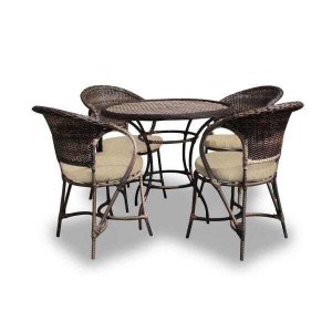 Conjunto de Mesa Fibra Sintética Amsterdã - 4 Poltronas + 1 Mesa - Tecido Duna Deserto