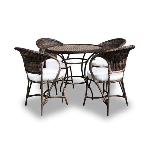 Conjunto de Mesa Fibra Sintética Amsterdã - 4 Poltronas + 1 Mesa - Tecido Duna Cru
