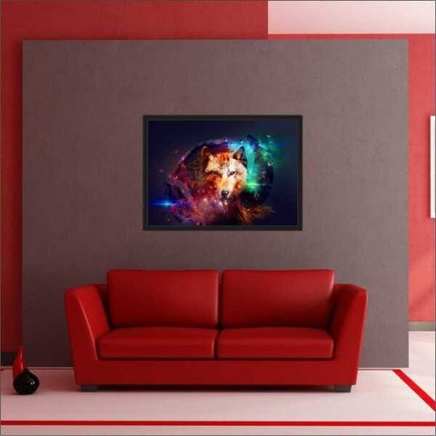 Quadro Decorativo Abstrato Animais Lobo Salas Decorações Interiores Com Moldura