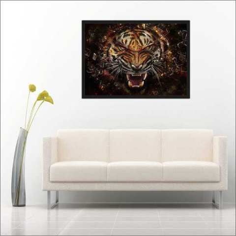 Quadro Decorativo Tigre Animais Abstrato Salas Decorações Interiores Com Moldura