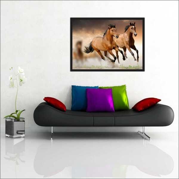 Quadro Decorativo Animais Cavalos Salas Decorações Interiores Com Moldura - 3