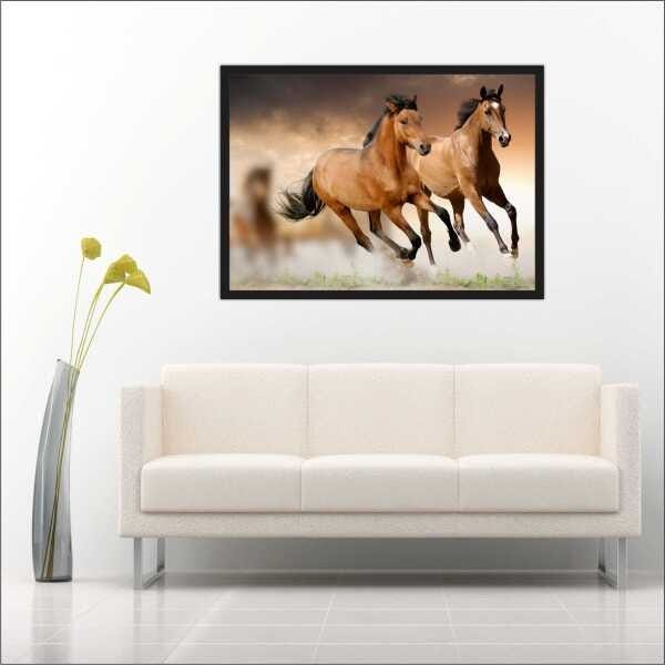 Quadro Decorativo Animais Cavalos Salas Decorações Interiores Com Moldura - 1