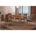 Ver imagem 1 de Sala de Jantar Completa Havana C/ Tampo Madeirado Canto Curvo 180x90cm e 6 Cadeiras Dafne Naturale
