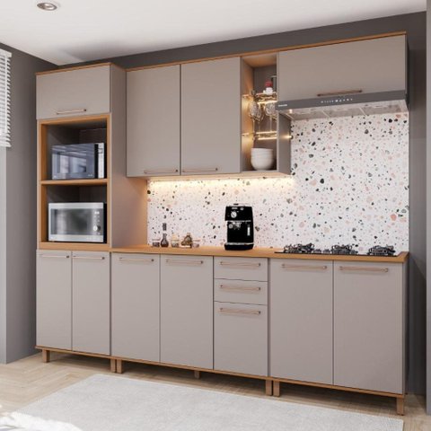 Armário de Cozinha Modulada Completa Fidelitá Berlim 5 Peças 270cm 11 Portas 2 Gavetas com Tampo