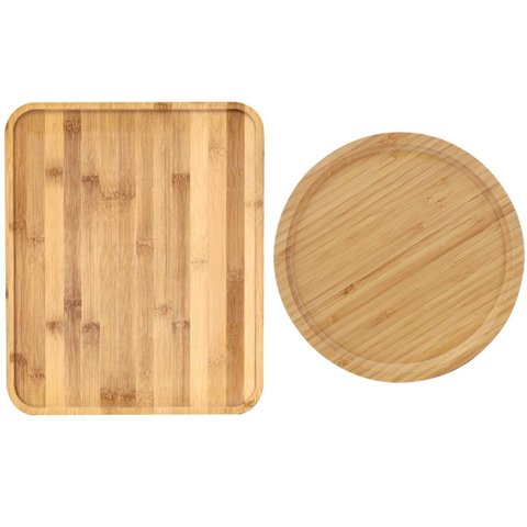 Conjunto Bandeja para Servir Bambu Redonda e Retangular 2 Peças - Tuut