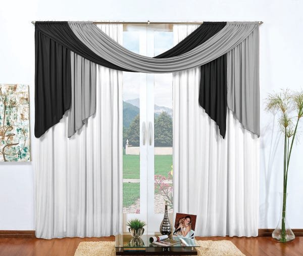 Cortina Natália Varão Duplo 2,00m x 1,70m Malha Cor : Preto - 1