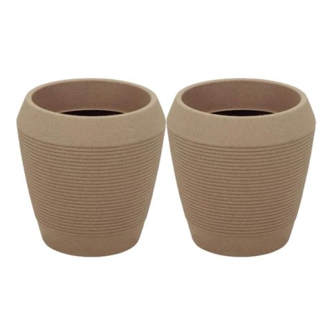 Kit 2 Vasos Decorativo Egípcio Flor 39cm Tramontina Polietileno Granito Areia Jardim Varanda