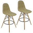 Ver imagem 1 de Kit 2 Banquetas Botonê Eiffel Assento Couro Base Fixa Madeira - Bege