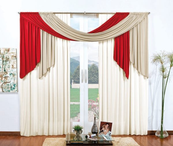 Cortina Natália Varão Duplo 2,00m x 1,70m Malha Cor : Vermelho - 1
