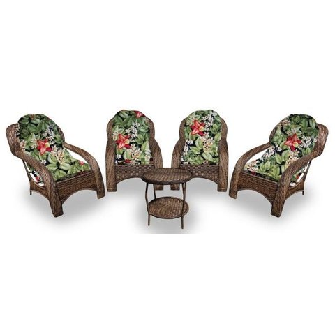 Conjunto de Poltronas Fibra Sintética Lisboa - 4 Poltronas + 1 Mesa Centro - Tecido Saquarema