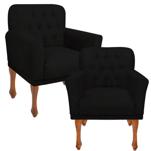 Kit 2 Poltronas Athena Decorativa Sala Recepção Preto