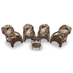 Conjunto de Poltronas Fibra Sintética Lisboa - 4 Poltronas e Mesa Centro - Tecido Revieira - 1